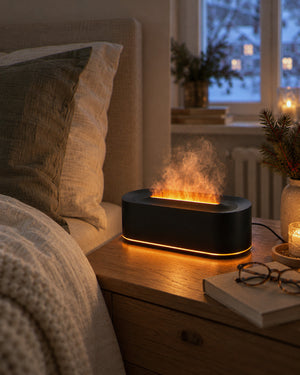 Flammen-Duftlampe im gemütlichen Zuhause am Winterabend