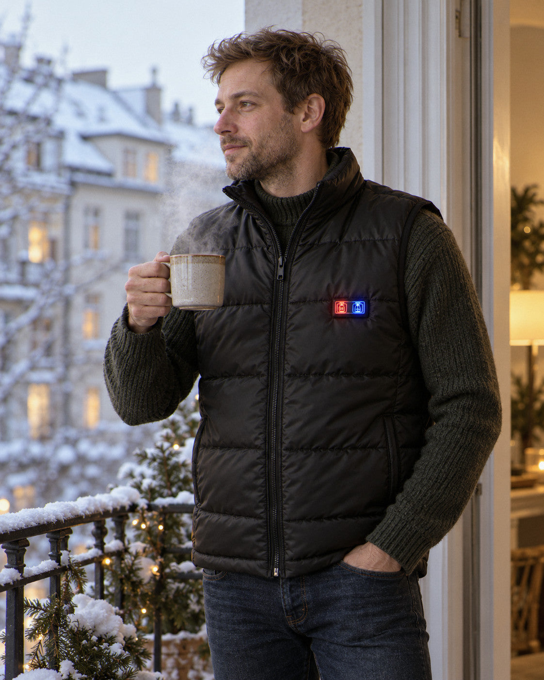 Winterherz morgens auf dem Balkon