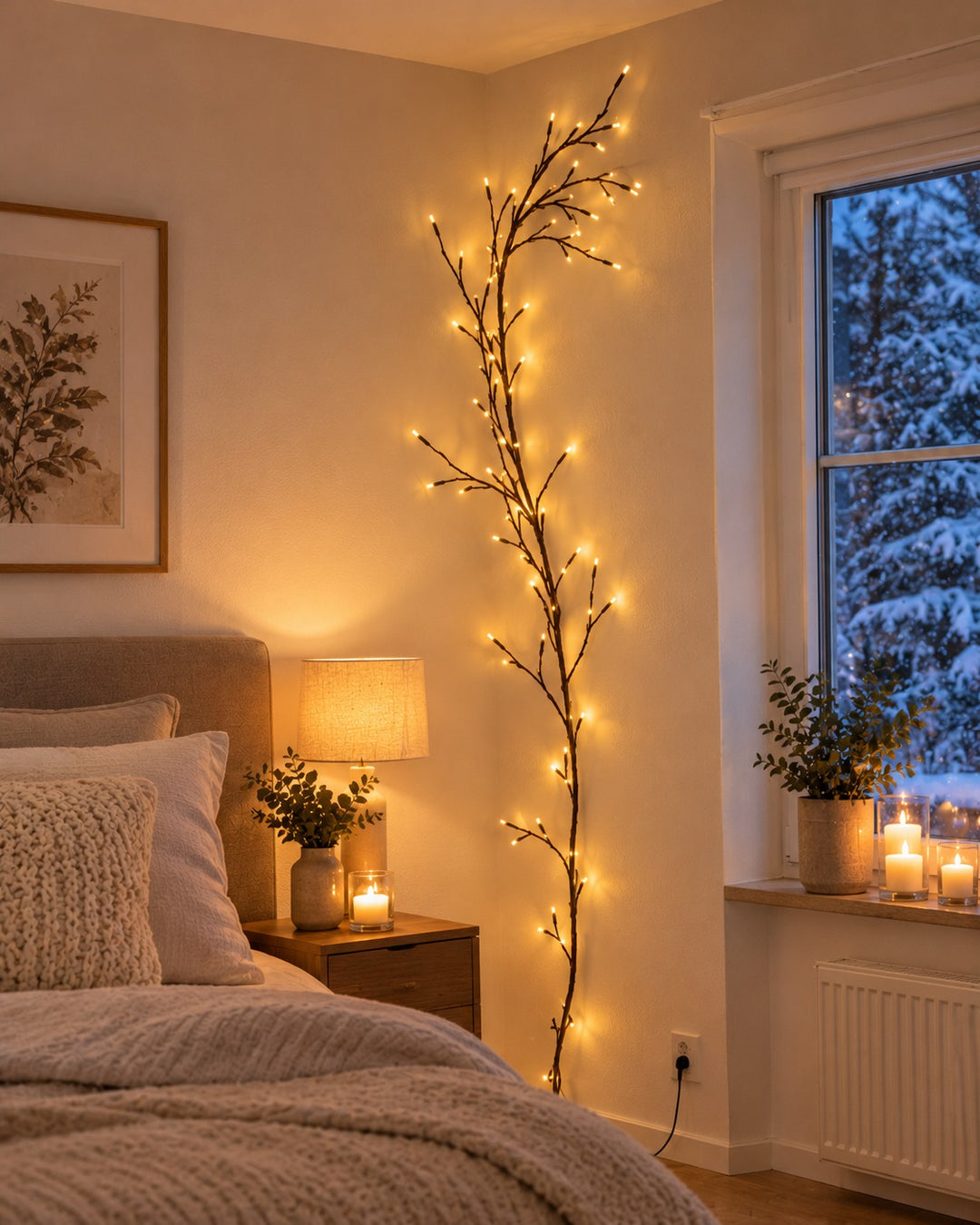 Lichter-Tannenbaum zum Biegen im Schlafzimmer neben dem Bett 