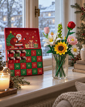 Blumen-Adventskalender zum Bauen im gemütlichen Zuhause am Winterabend