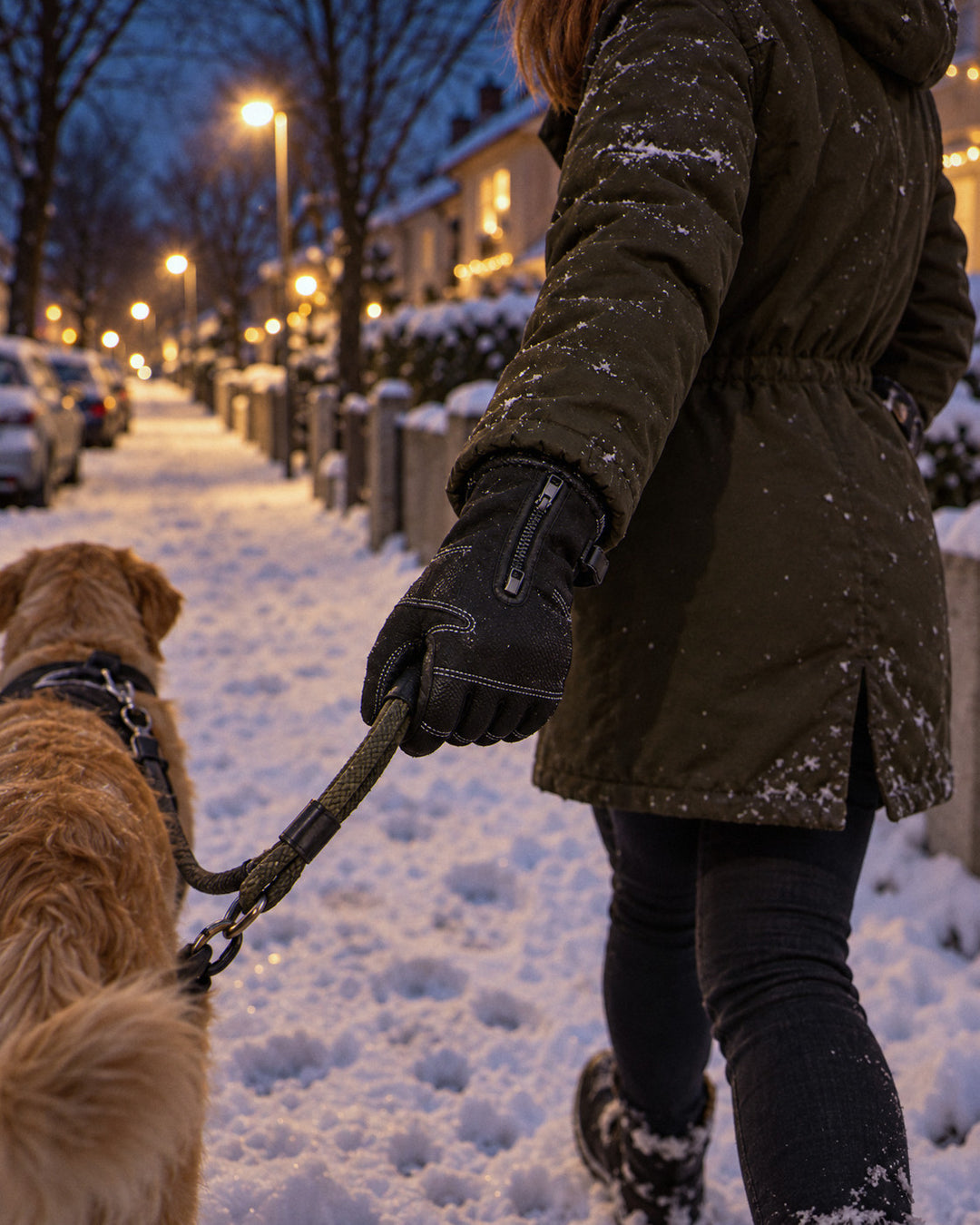 Touchscreen-Winterhandschuhe beim Abendspaziergang