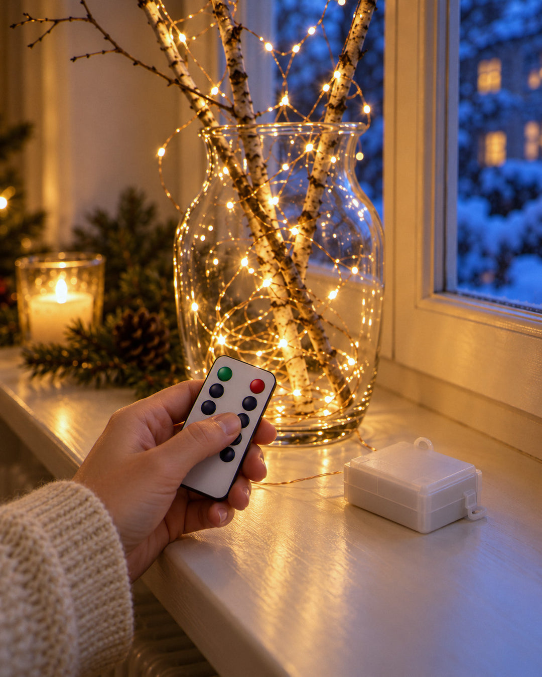 Mini-Lichterkette 10 m mit Timer: Fernbedienung und Batteriekästchen