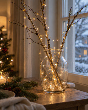 Mini-Lichterkette 10 m mit Timer im gemütlichen Zuhause am Winterabend