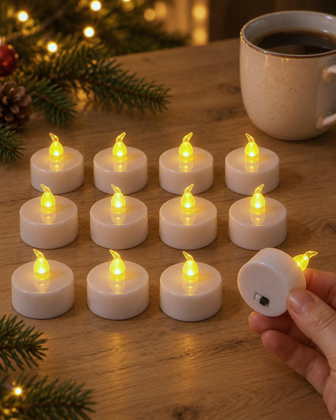 LED-Teelichter, 12 Stück: Lieferumfang mit zwölf LED-Teelichtern