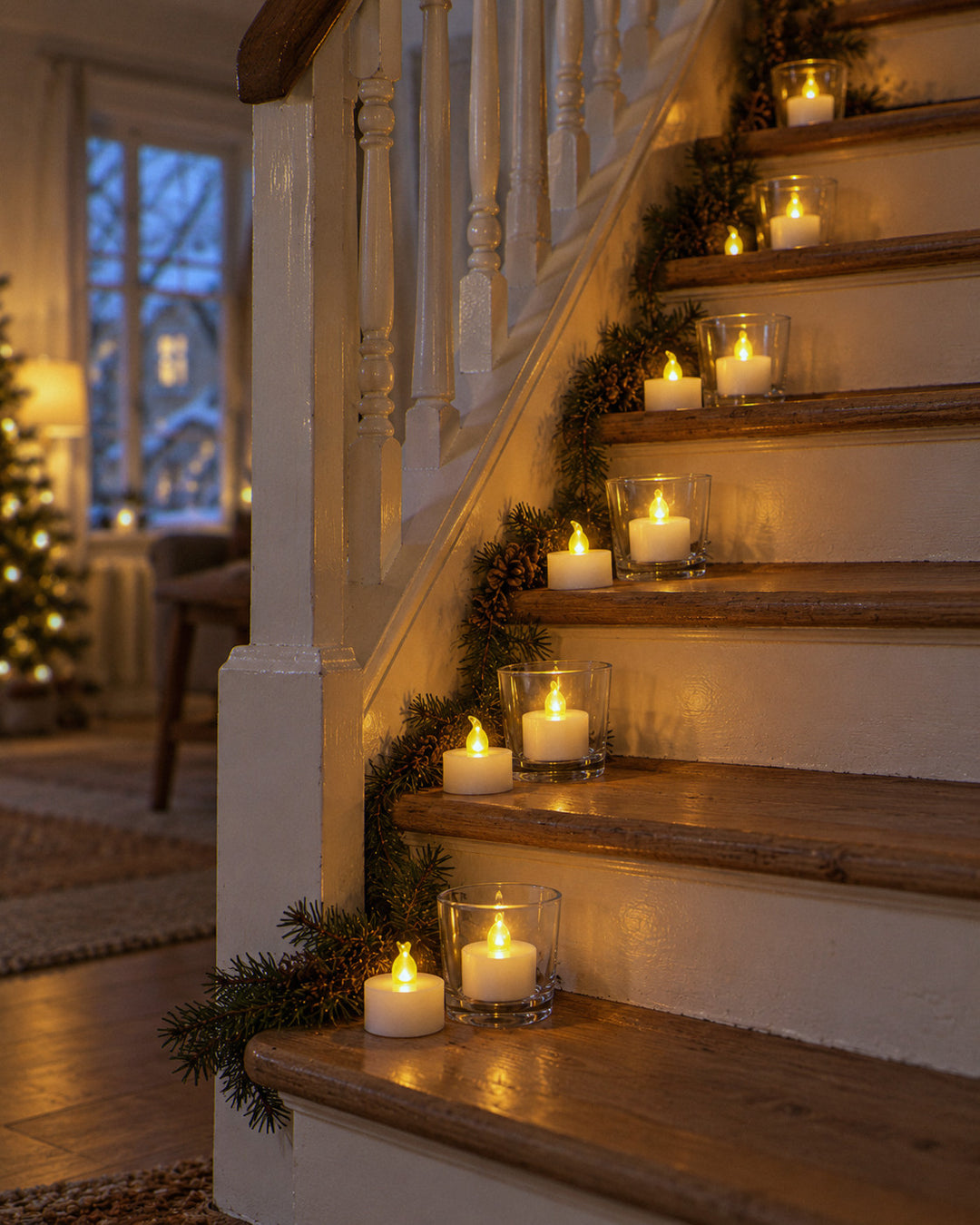 LED-Teelichter, 12 Stück im gemütlichen Zuhause am Winterabend