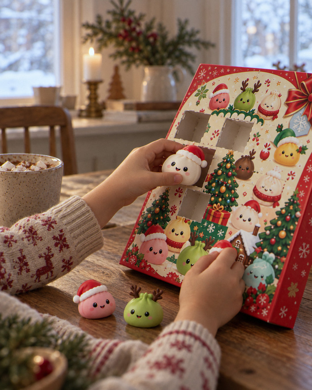 Squishy-Adventskalender im gemütlichen Zuhause am Winterabend