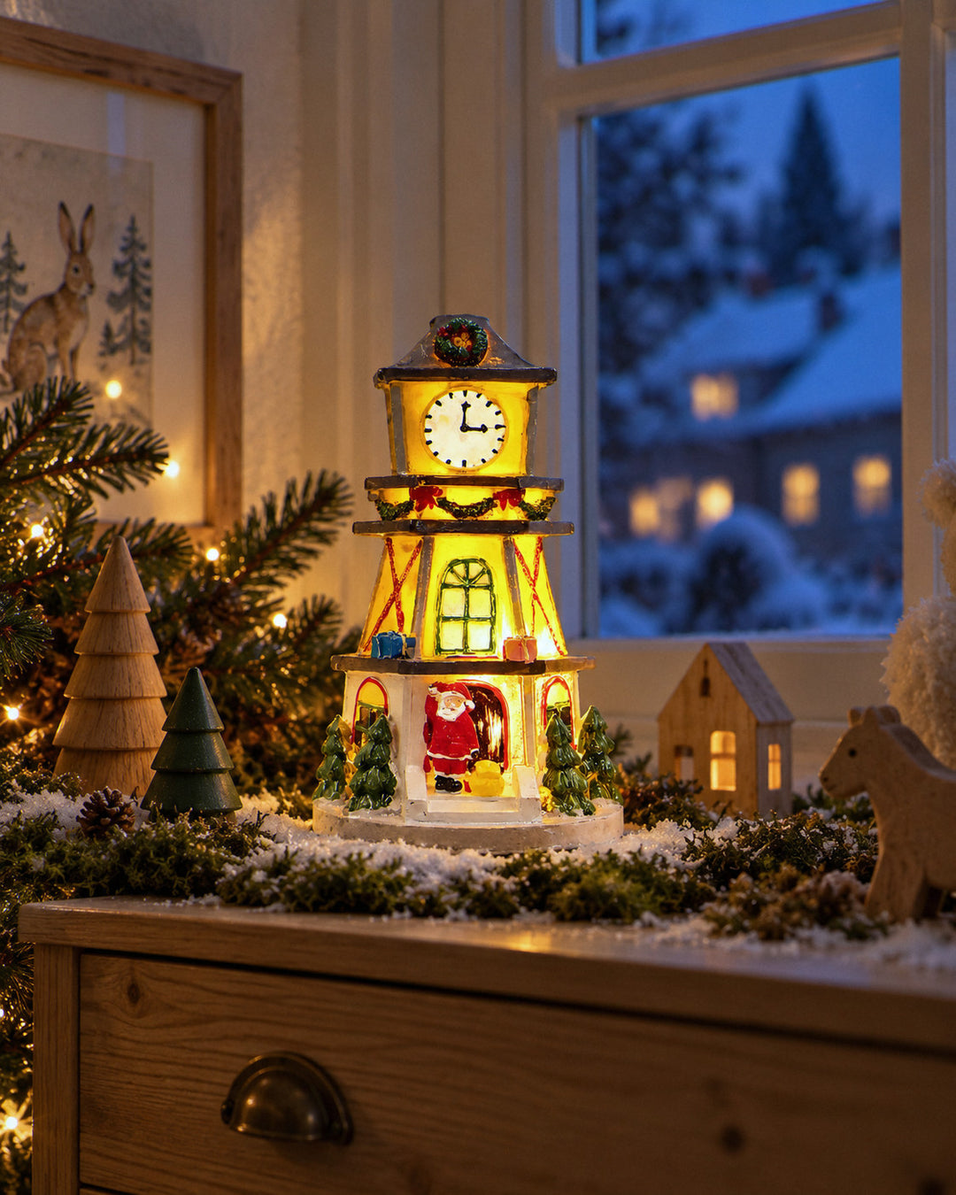 Leuchtendes Weihnachtsdorf im gemütlichen Zuhause am Winterabend