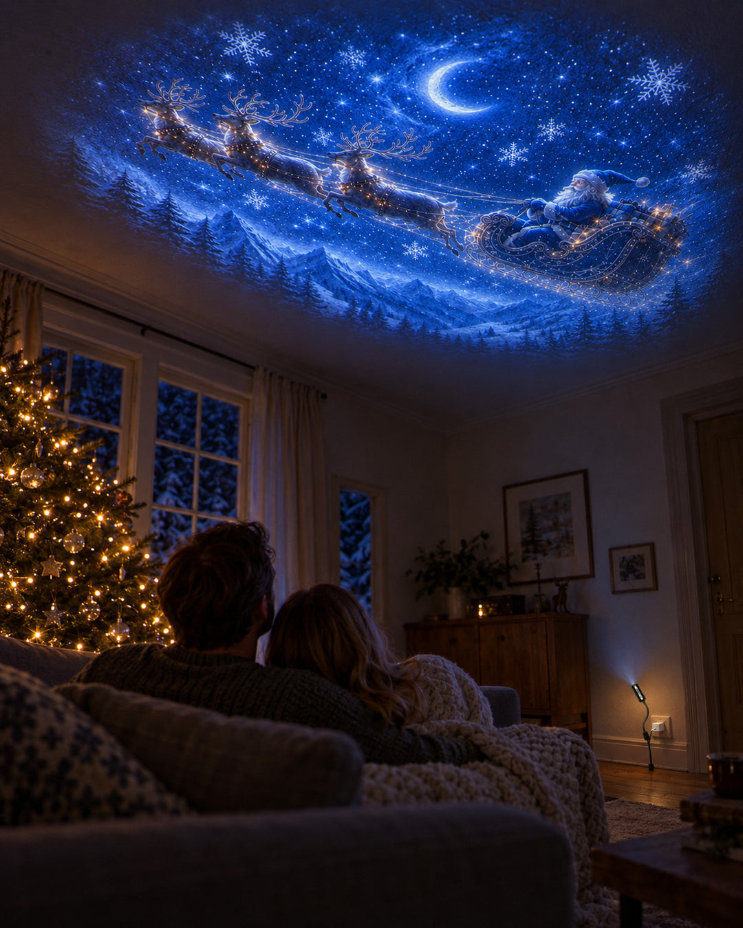 Weihnachts-Projektor: Projektion an der Wohnzimmerdecke