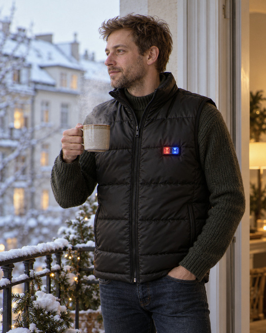 Winterherz morgens auf dem Balkon