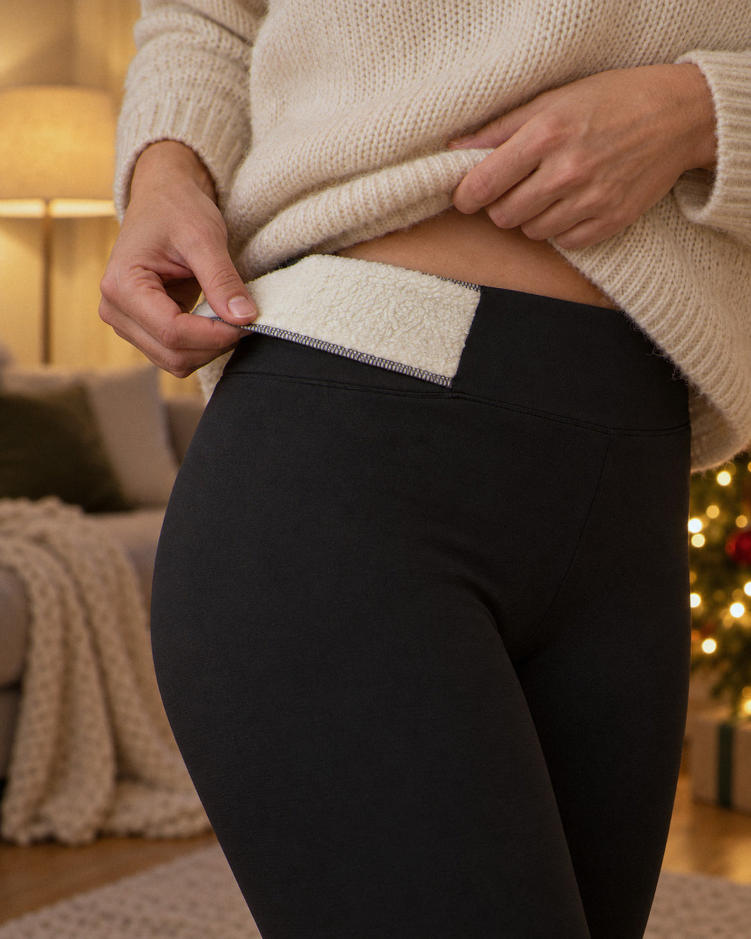 Thermo-Leggings mit Fleece: umgeschlagener Bund mit Fleece innen